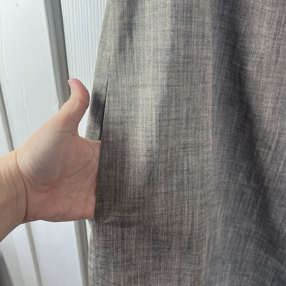 Tommy Bahama Gray Chambray Shift Dress 16 Sleeveless Split Neck Contrast Stitch - Picture 12 of 15